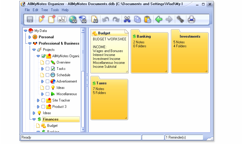 Folder Thumbnail Screen - See preview of all your notes with single look - to start editing the text simply double-click on it - (All-My-Notes Organizer app Screenshot)