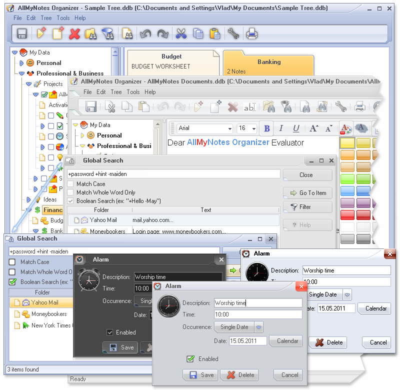 Change look and feel of AllMyNotes Organizer by selecting preferred Skin! - (All-My-Notes Organizer app Screenshot)