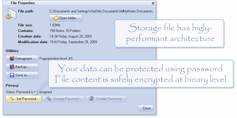 Store your valuable information in well encrypted and blazing fast database - (All-My-Notes Organizer app Screenshot)