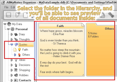 Folder notes view